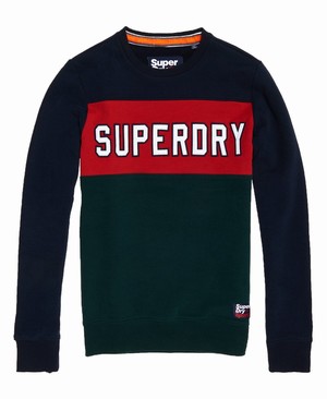 Superdry Academy Colour Block Férfi Pulóver Piros/Sötétkék/Zöld | JVMNC3105